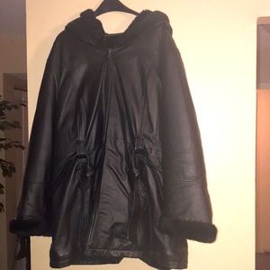 Winter Leather Womens Hood Coat